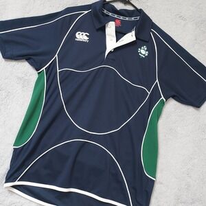 Canterbury Polo Shirt Men Medium Ireland IRFU Rugby Training Jersey Navy Blue